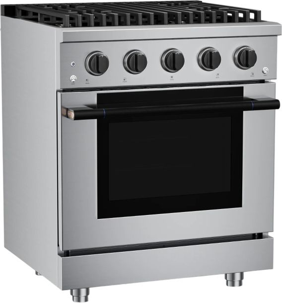 Hauslane HausPro 30" Stainless Steel Pro-Style Dual Fuel Range with Matte Black Knobs-3
