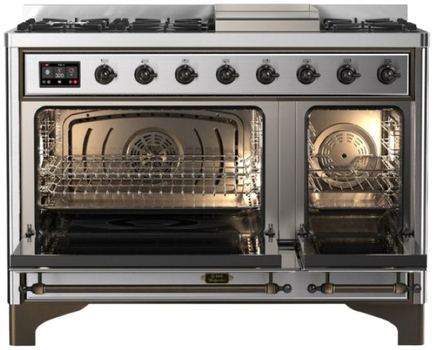 Ilve® Majestic III 48" Stainless Steel Pro Style Dual Fuel Liquid Propane Range with Griddle and Burnished Trim-1