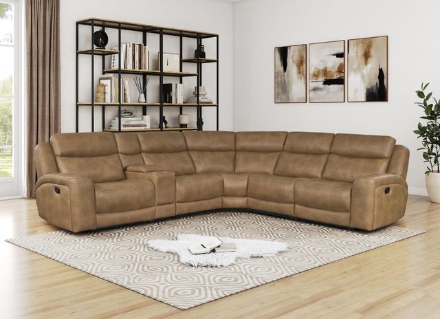 Corinthian Furniture George 6-Piece Caramel Curved Power Reclining Sectional-1