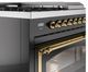 Ilve® Nostalgie II Noblesse 48'' Glossy Black Pro Style Dual Fuel Range with Brass Trim-4