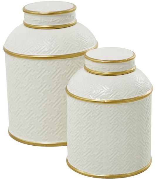Deco Marche 2-Piece White Decorative Jars Set-0
