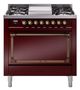 Ilve® Nostalgie II Noblesse 36'' Burgundy Pro Style Dual Fuel Range with Burnished Trim-0