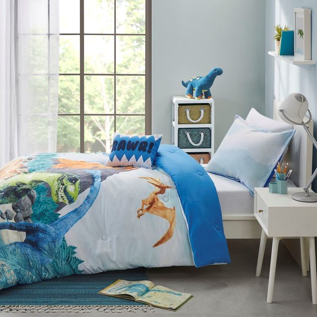 Olliix by Mi Zone Kids Tucker Dinosaur Printed Blue Full/Queen Comforter Set-3