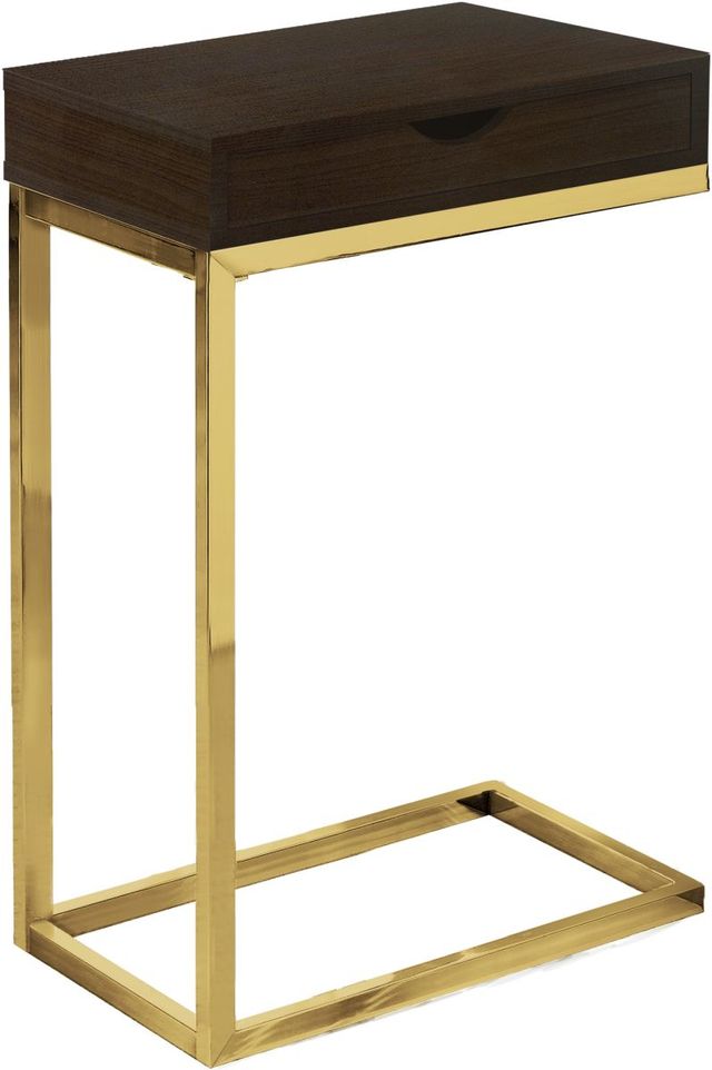 Monarch Specialties Inc. Espresso Drawer Accent Tables with Gold Metal Base-0