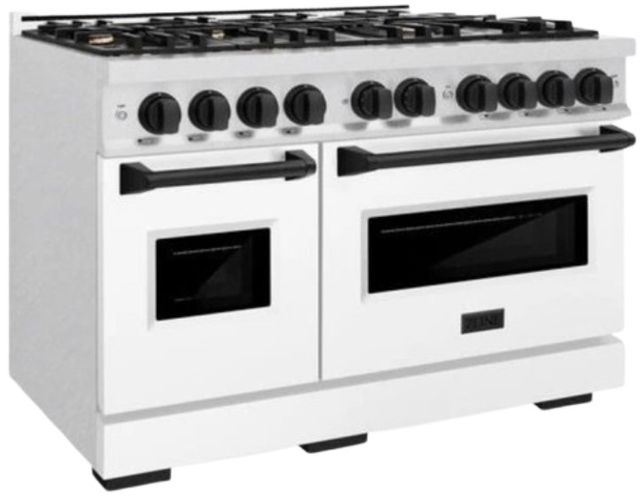ZLINE Classic Autograph Edition 48" Satin Stainless Steel Pro Style Gas Range with White Matte Door and Matte Black Accents-2