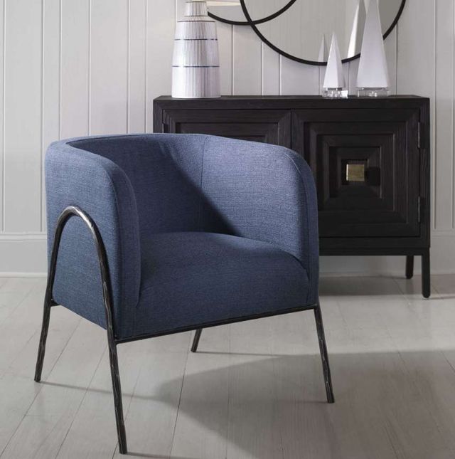 Uttermost® Jacobsen Aged Black/Denim Barrel Chair-1