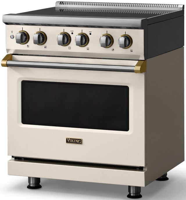 Viking® 5 Series 30" Pure White Pro Style Induction Range with Brushed Brass Trim-3