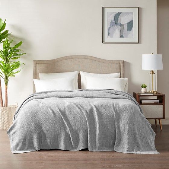 Olliix by INK+IVY Bree Knit Grey Twin Blanket-3