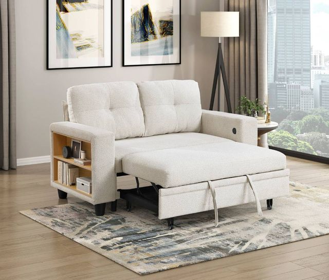 Homelegance® Robinson Beige Loveseat with Pull-Out Bed, Shelves, and Charging Ports-3