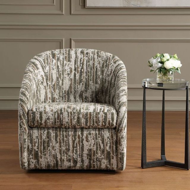 Uttermost® Mari Caramel/Ivory/Moss Green Swivel Chair-1