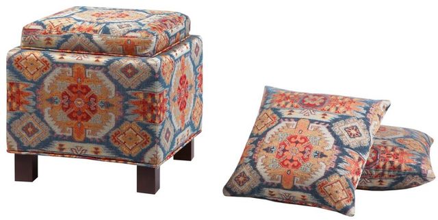 Olliix by Madison Park Red Shelley Square Storage Ottoman with Pillows-0
