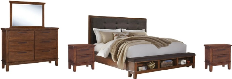 Signature Design by Ashley Ralene 5 Piece Dark Brown Queen Upholstered Panel Bed Set Phillips Home Furnishings Winnemucca NV