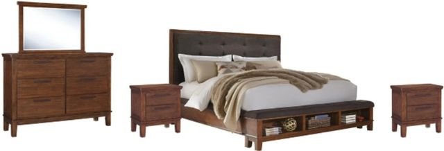 Signature Design by Ashley® Ralene 5-Piece Dark Brown Queen Upholstered Panel Bed Set-0