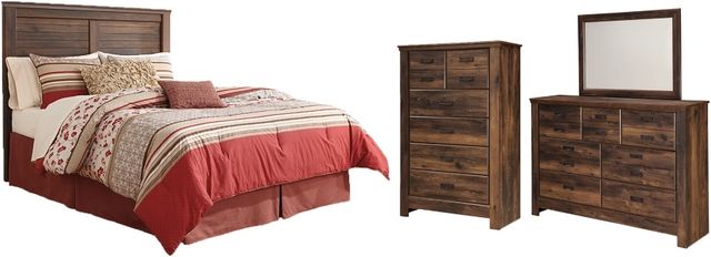 Signature Design by Ashley® Quinden 4-Piece Dark Brown Queen Panel Headboard with Mirrored Dresser and Chest Set-0