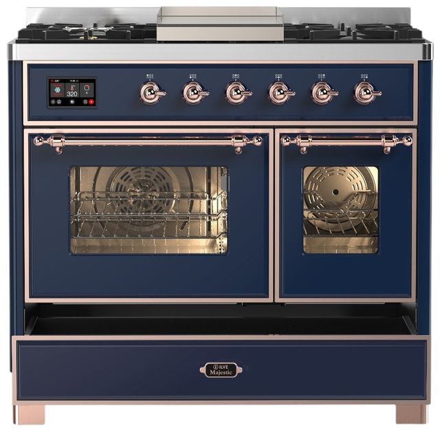 Ilve® Majestic III 40" Midnight Blue Pro Style Dual Fuel Natural Gas Range with Triple Glass Door and Copper Trim-2