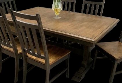 Rustic Two Tone Trestle Table w/ Self-Storing Butterfly Leaf-0