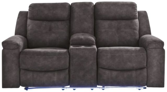 Benchcraft® Brysonview Charcoal Double Manual Reclining Loveseat with Console-1