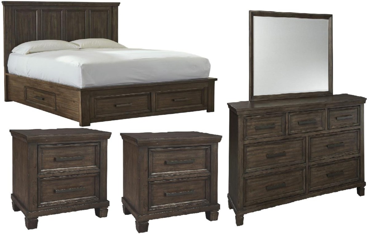 Signature Design by Ashley Johurst 5 Piece Grayish Brown California King Storage Panel Bed Set Logan UT