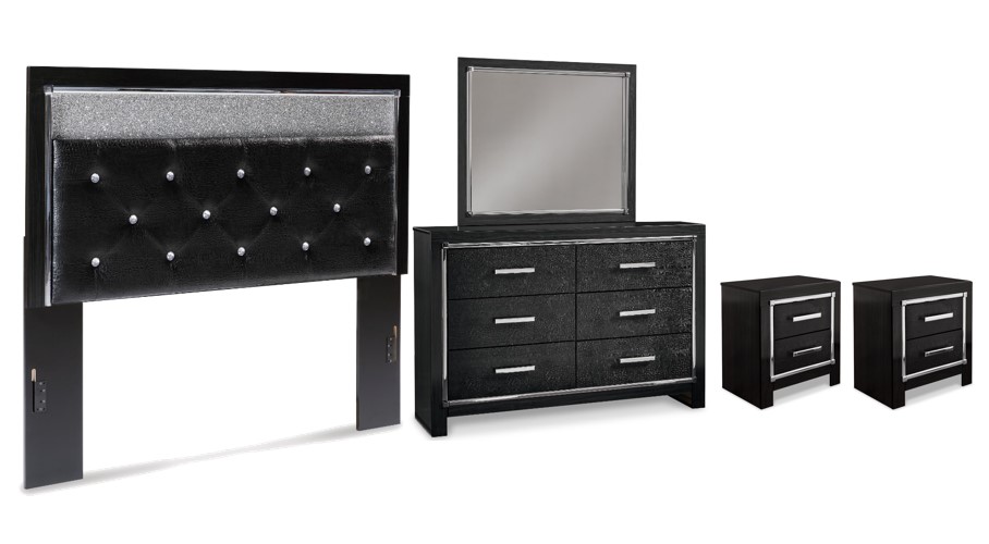 Signature Design by Ashley® Kaydell 5-Piece Black Queen Upholstered Panel Headboard Bedroom Set