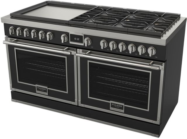 Fulgor Milano® Evoque 400 Series 60" Matte Black Pro Style Dual Fuel Hybrid Range with Stainless Steel Trim -2