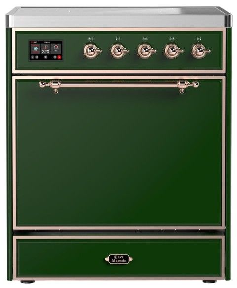 Ilve® Majestic III 30" Emerald Green Pro Style Induction Range with Solid Door and Copper Trim-0