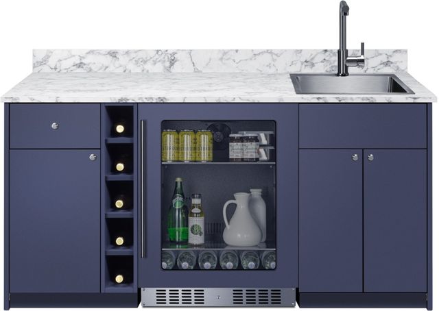Summit® TurnKey Oasis 69" Midnight Navy Wet Bar with 4.6 Cu. Ft. Built-In Beverage Center and Stainless Steel Sink with Faucet-1