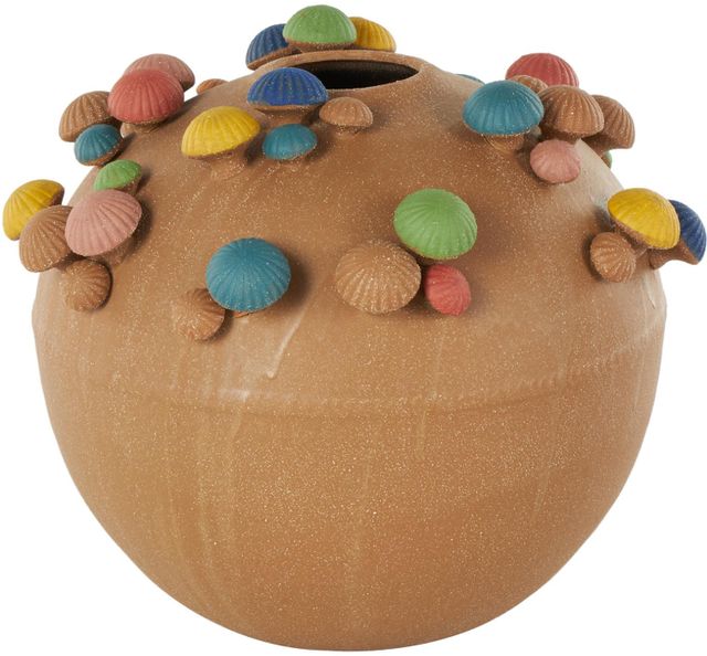 Deco Marche Brown 13" Round Wide Decorative Vase with Multicolor Accents and White Speckles-0