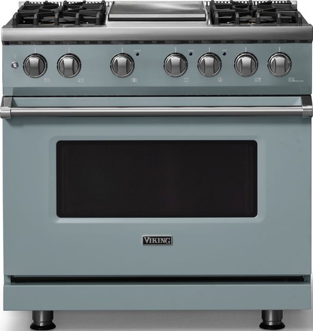 Viking® 5 Series 36" Novembery Sky Pro Style Dual Fuel (NG) Range with Polished Chrome Trim-0