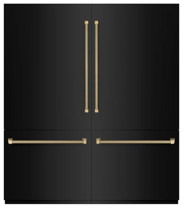 ZLINE Autograph Edition 72" 39.6 Cu. Ft. Black Stainless Steel French Door Built-In Bottom Freezer Refrigerator with Water Dispenser and Ice Maker in Graphite Gray Interior and Champagne Bronze Helix Handles-0
