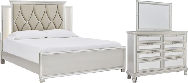 Signature Design by Ashley® Lindenfield 3-Piece Silver California King Upholstered Panel Bed Set-0