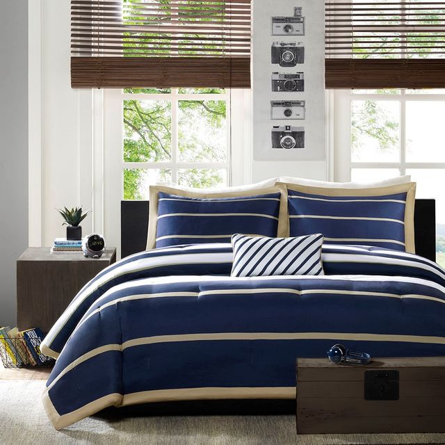 Olliix by Mi Zone Ashton Navy and Khaki King/California King Comforter Set-4