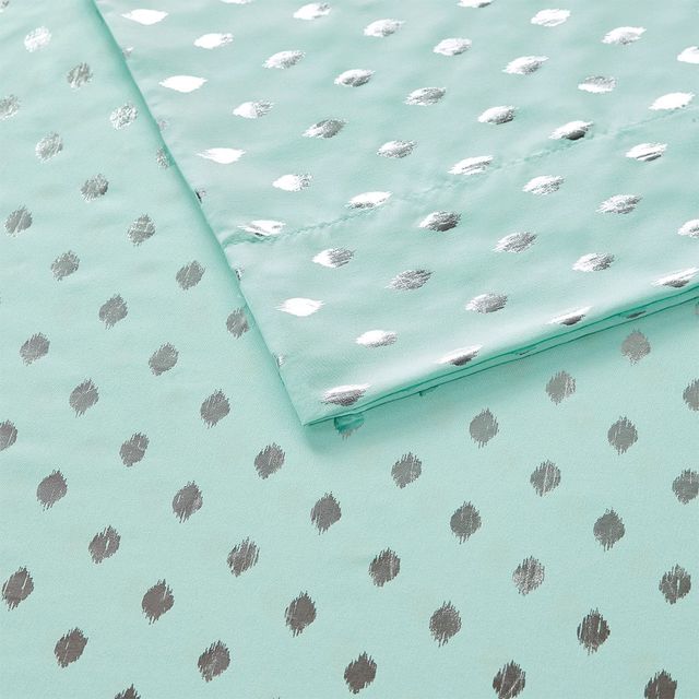 Olliix by Intelligent Design Aqua/Silver Twin Metallic Dot Printed Sheet Set-2