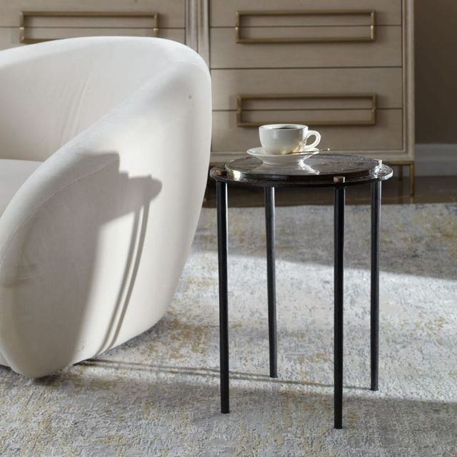 Uttermost® Wren Rubbed Dark Bronze/White Round Marble Accent Table-1