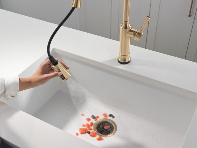 Delta Renaldi® Lumicoat® Champagne Bronze Touch2O® Technology Spring Kitchen Faucet with Touchless Technology-3