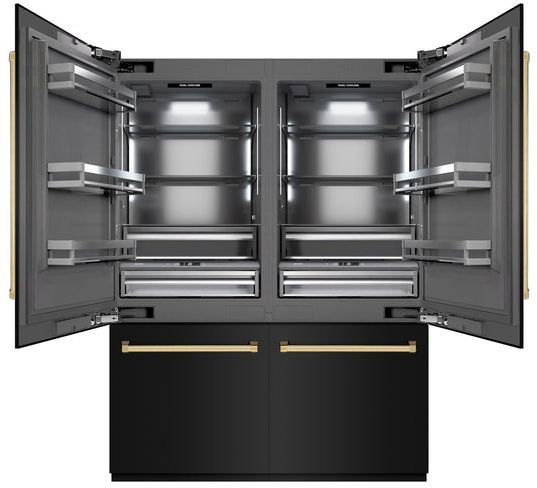ZLINE Autograph Edition 60" 32.2 Cu. Ft. Black Stainless Steel Built In French Door Refrigerator with Champagne Bronze Accents-3