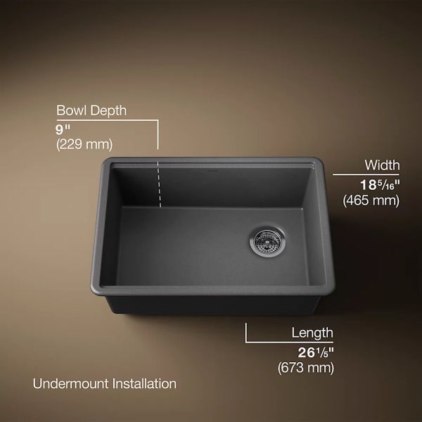 KOHLER® Billings® Matte Graphite 27" Undermount Single-Bowl Workstation Kitchen Sink-3
