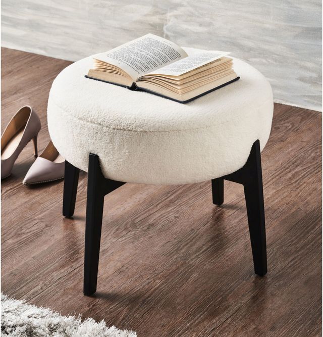 Renwil® Micha White Sherpa Stool-3