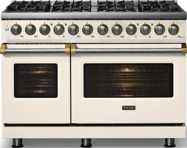 Viking® 5 Series 48" Pure White Pro Style Dual Fuel (LP) Range with Brushed Brass Trim-2