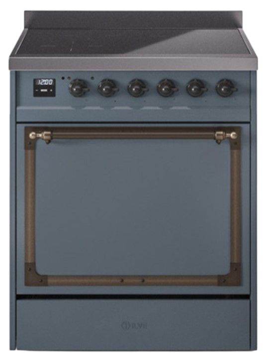 Ilve® Nostalgie II Noblesse 30'' Blue Gray Pro Style Induction Range with Burnished Trim-0