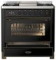 Ilve® Majestic III 36" Glossy Black Pro Style Dual Fuel Liquid Propane Range with Triple Glass Door and Burnished Trim-3
