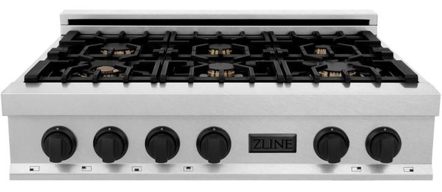 ZLINE Autograph Edition Legacy 36" Satin Stainless Steel Gas Rangetop with 6 Burners, Porcelain Cooktop and Matte Black Accents-0