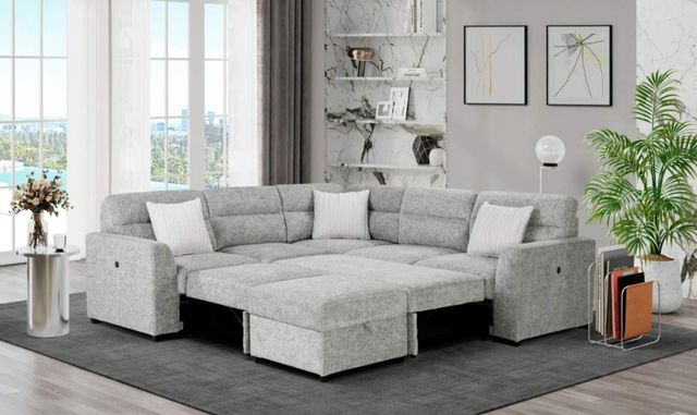 Global Furniture USA U9401 5-Piece Nickel Sectional with Pillows and Ottoman Set-2