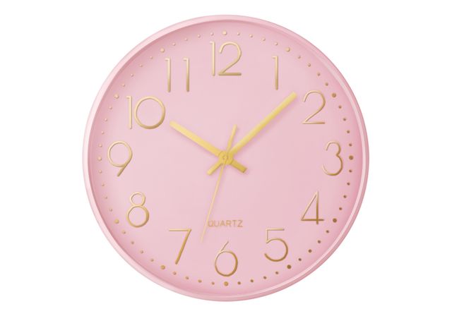 Monarch Specialties Inc. Pink 12" Analog Wall Clock with Gold Numbers-0