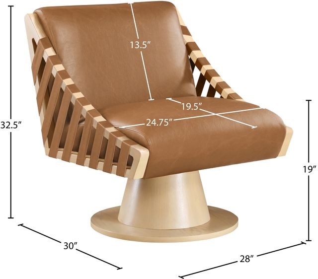 Meridian Furniture Millwin Cognac/Natural Vegan Leather Swivel Accent Chair-2