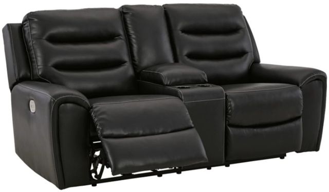 Signature Design by Ashley® Warlin Black Power Reclining Loveseat with Console-1