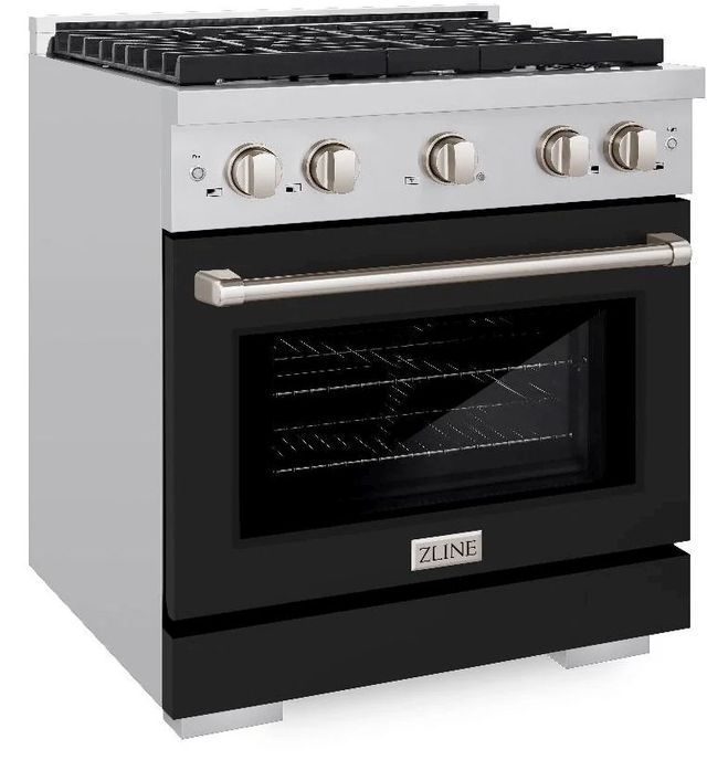 ZLINE Paramount 30" Stainless Steel Pro Style Dual Fuel Range with Black Matte Door-2