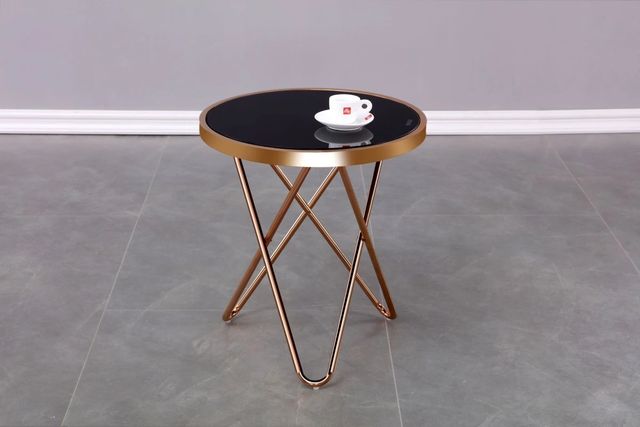 Brassex Inc. Frosted Glass Top Accent Table with Rose Gold Hairpin Legs-1