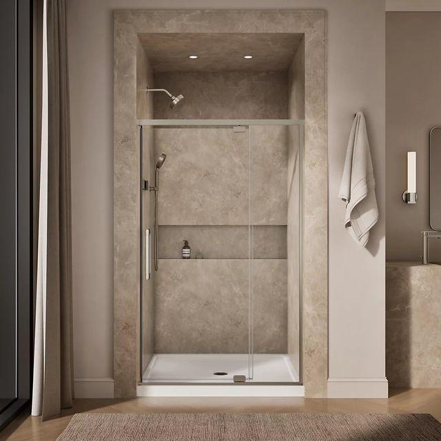 KOHLER Statement™ Anodized Brushed Nickel 76" x 42" - 48" Pivot Shower Door with Controlled Close®-3