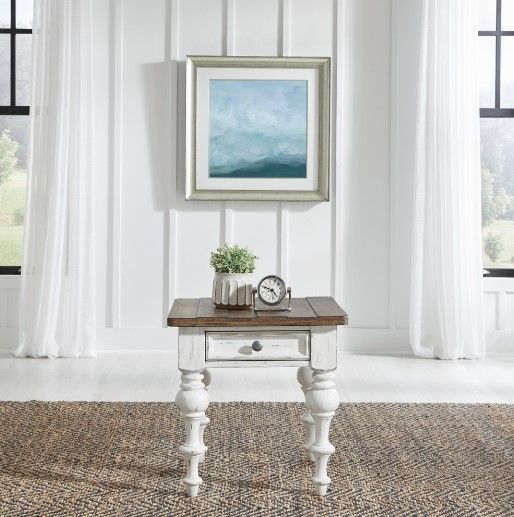 Liberty Furniture River Place Tobacco End Table with Riverstone White Base-1