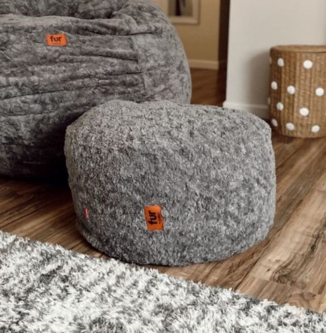 CordaRoy's® Gray Faux Fur Pouf Footstool-1